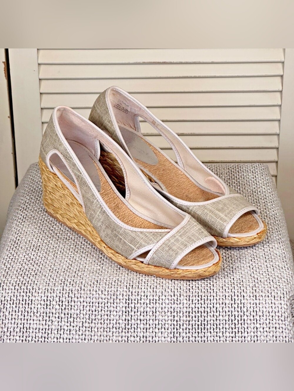 Donald J. Pliner Natural Beige Linen Open-Toe Wedge Espadrilles Sandals